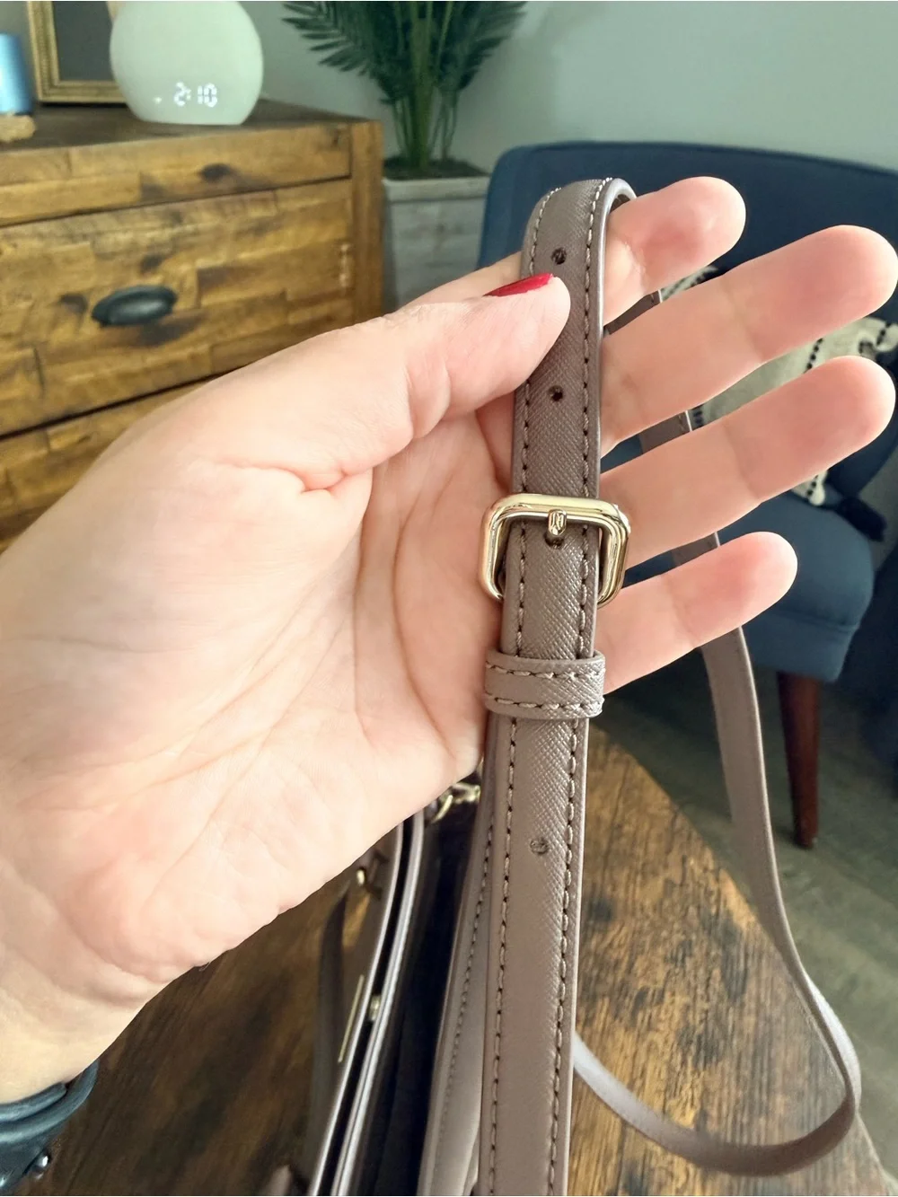 kate spade taupe mauve leather satchel with gold hardware